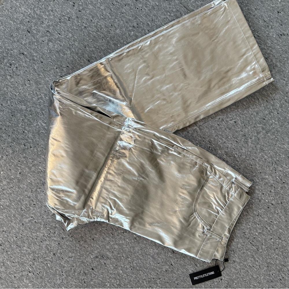 PrettyLittleThing Metallic Silver Dress Pants